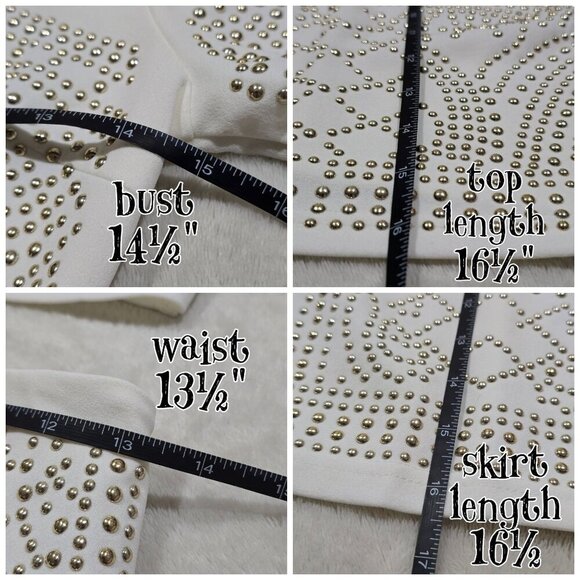 Banjul x Nasty Gal ✦ White Studded Skirt Set S ✦ Cropped Top Mini Skirt Zip-Back - Picture 14 of 16